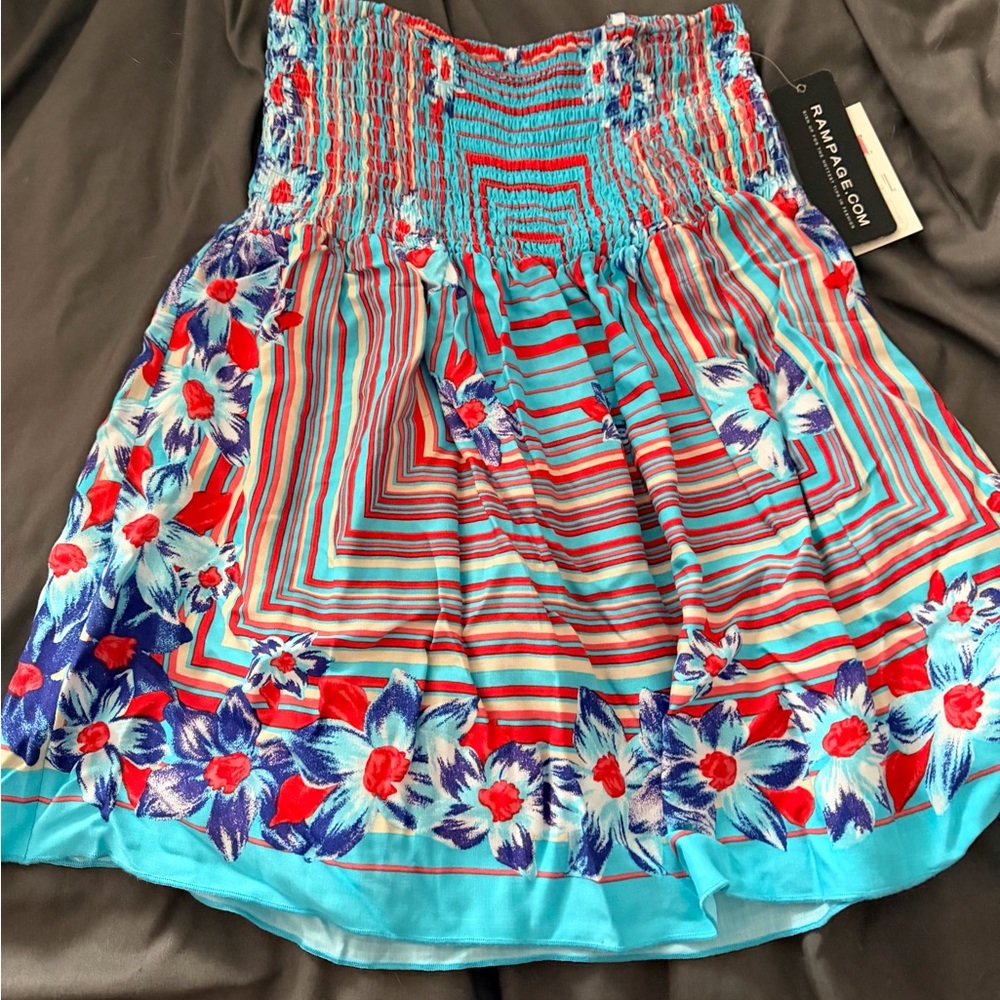 Rampage Striped Floral Tube Top - Red, Blue, White